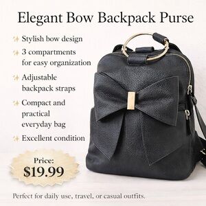Chic Black Bow Backpack by Grossi